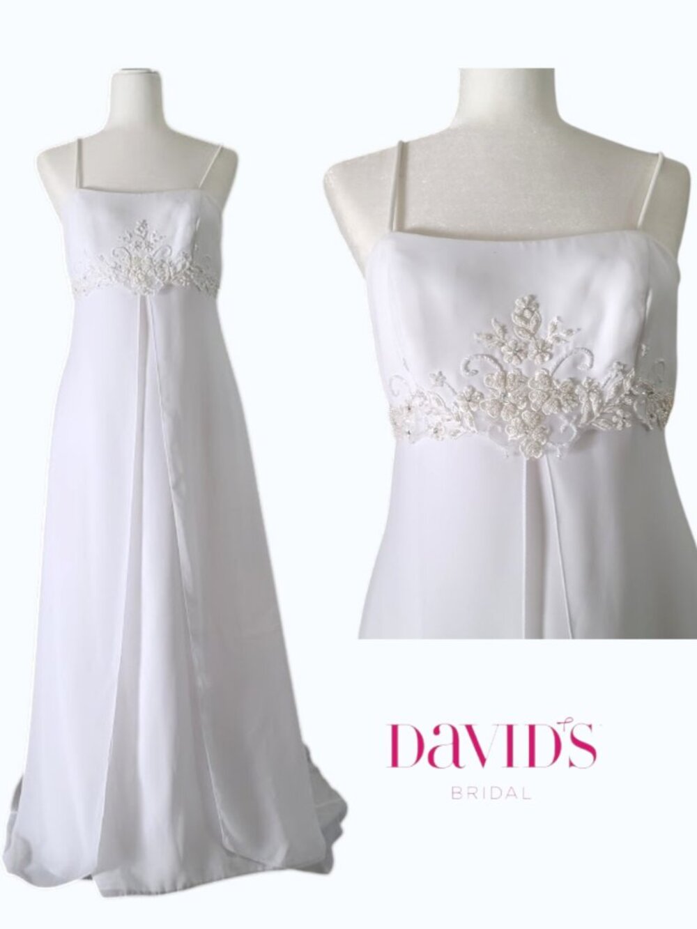 David's Bridal St Tropez Minimalist Beach Wedding Dress Size 10 and  54" Long